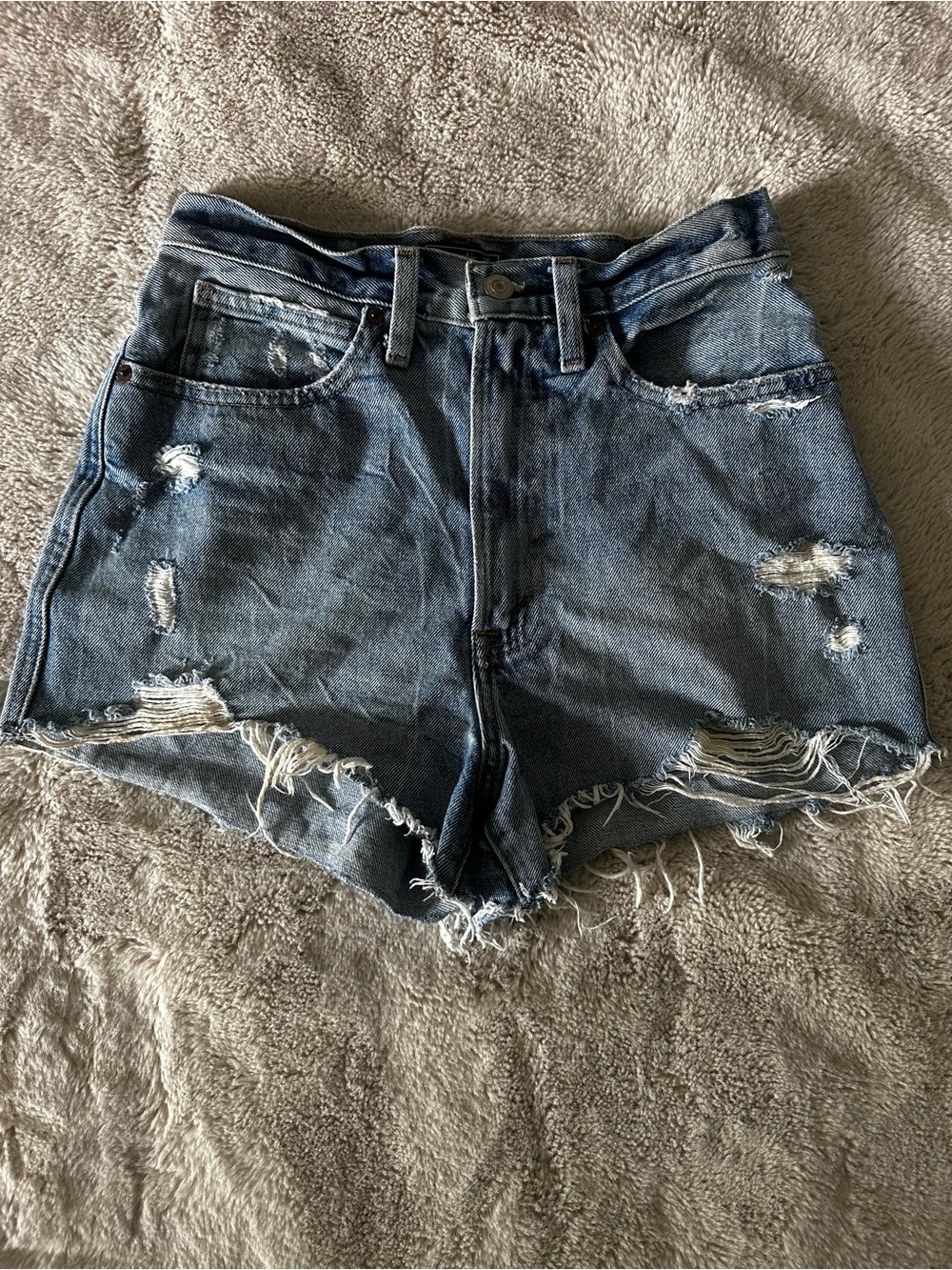 Abercrombie & Fitch Distressed Dark Wash High-Rise Denim Shorts